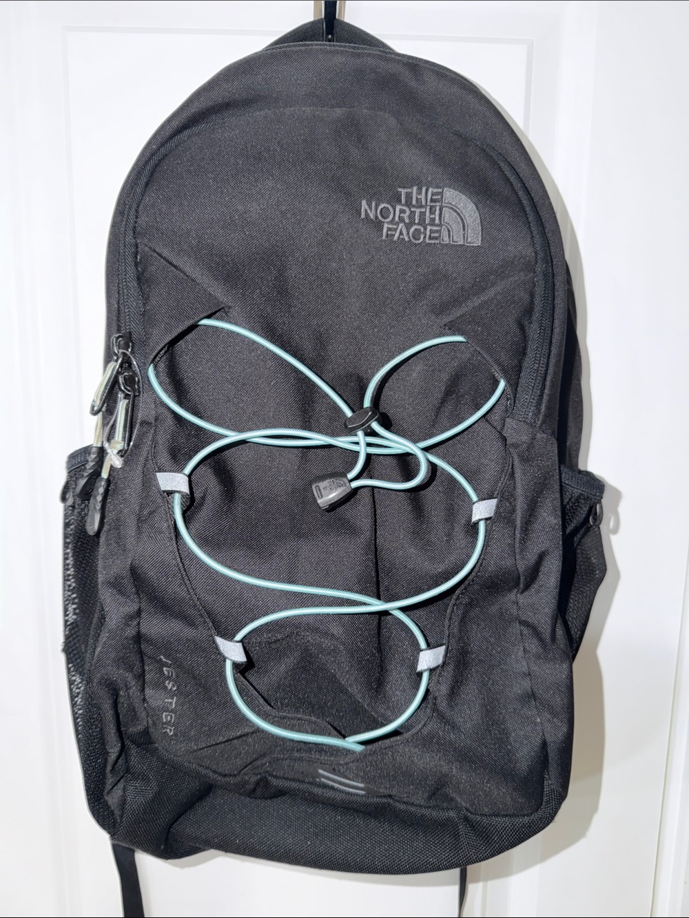 The North Face Black Juster Backpack with Light Blue Bungee